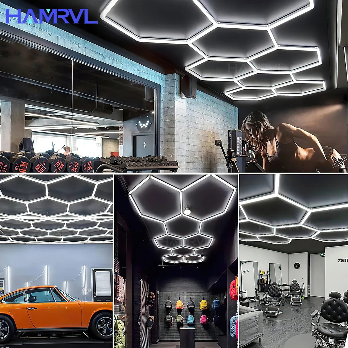 مسدس قلادة LED ضوء 3-Color قابل للتعديل 3000K-6500K عكس الضوء تصميم العسل الحديث سهل التركيب لشريط المرآب صالون #6