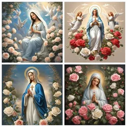 AZQSD 5d Diamond Painting Virgin Mary Religion Icon Portrait Mosaic Cross Stitch Kits Rhinestones Rose Embroidery Flower Gift