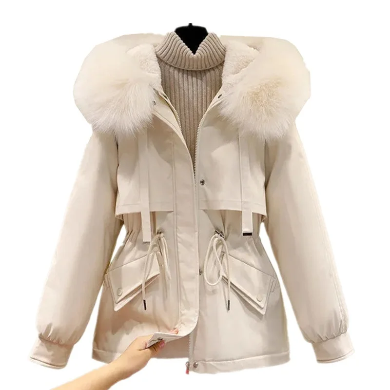 2024 New Women Winter Parkas Fur Collar Hooded Down Jacket fashion short Slim Warm Cotton-padded clothes female outerwear R122