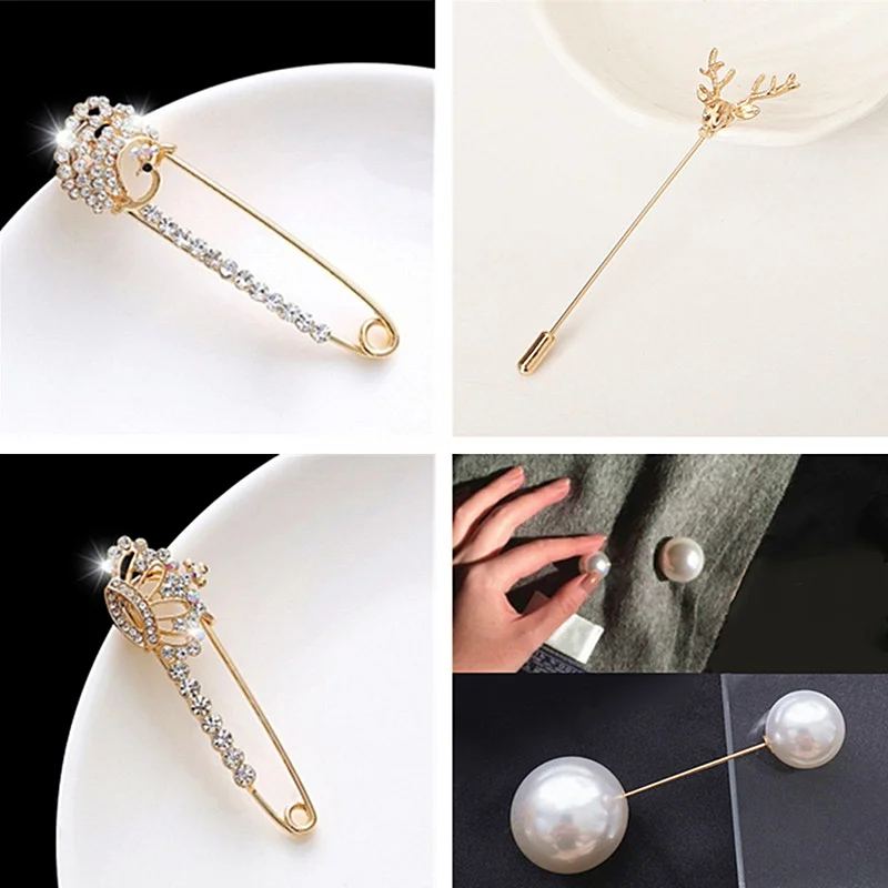 Fashion Simple Jewelry Size Two Imitation Pearls Brooch Pins For Woman Girls Temperament Cardigan Sweater Scarf Buckle Brooches