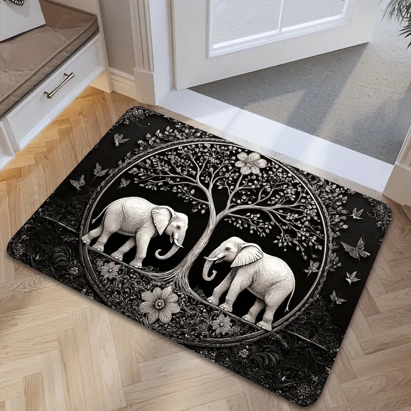 VIKAMA Two Elephants Under the Tree Rug Bedroom,Living Room,Hallway,Entrance Door Mat Soft and Comfortable Floor Mat Home Decor