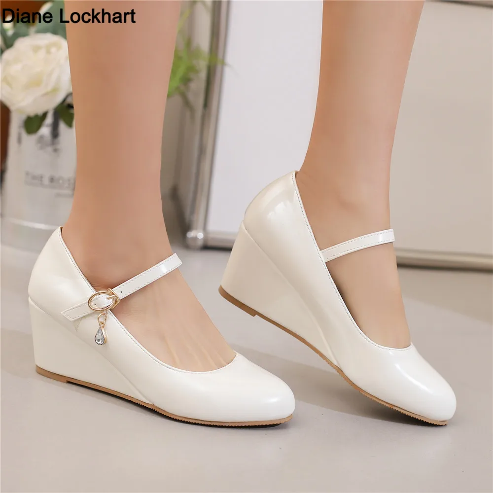 

2025 Spring Ankle Strap Buckle Wedges Women Shoes Height Heels Office Party Wedding Shoe Casual Women Pumps Zapatos Mujer