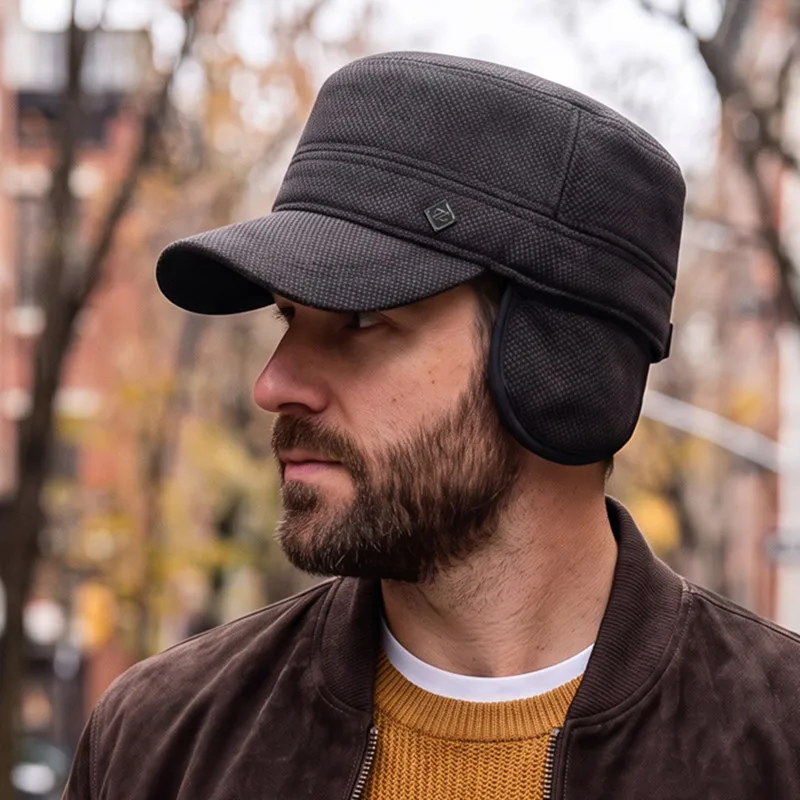 New Winter Fleece-lined Fluffy Thickened Warm Military Hats Men's Cap Flat Caps Coldproof Earmuffs Hat Cycling Sports Hat кепка