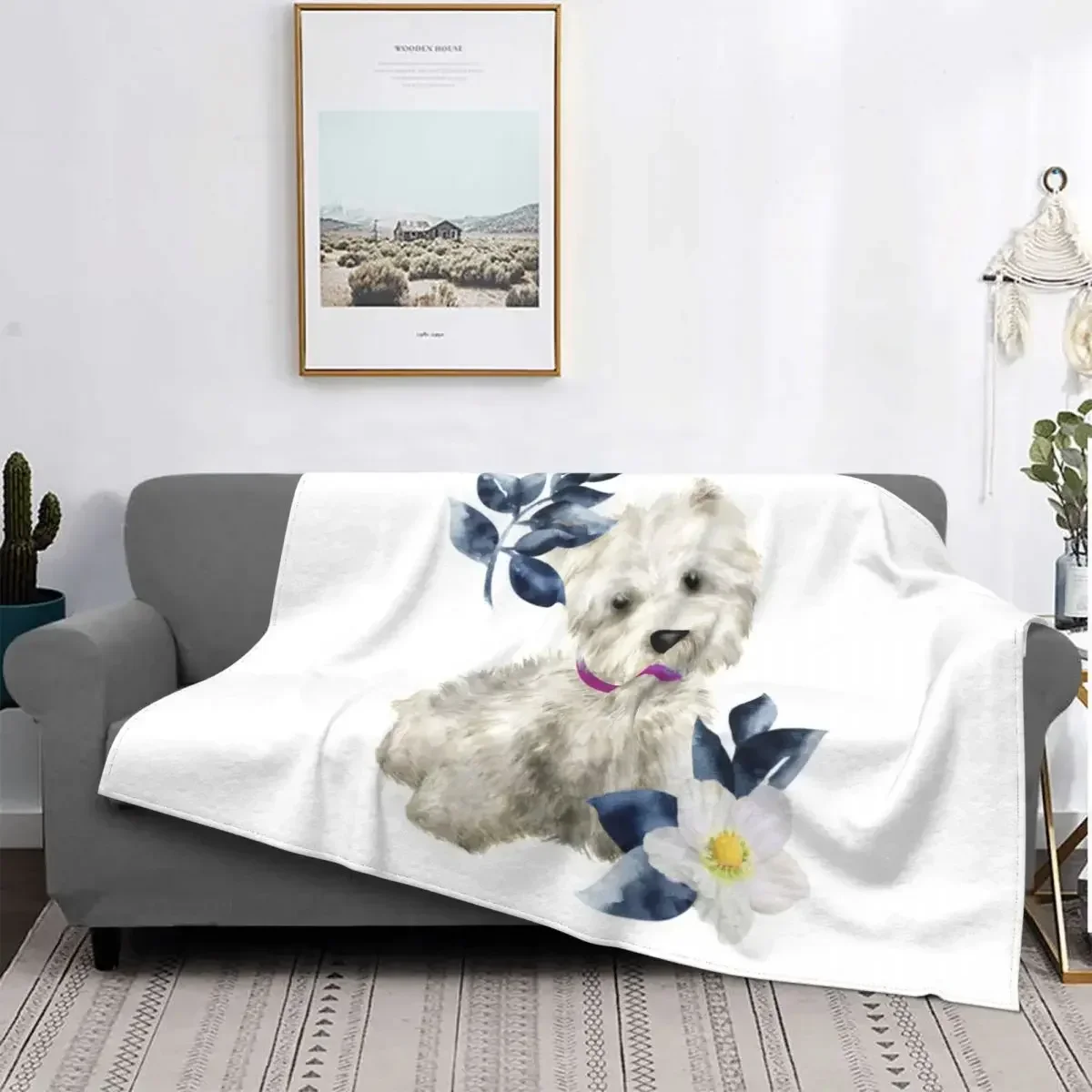 Westie West Highland الأبيض جحر نمط الفانيلا رمي بطانية لينة مضحك الدافئة التخييم هدايا بنين بنات أريكة الأريكة السرير ديكور