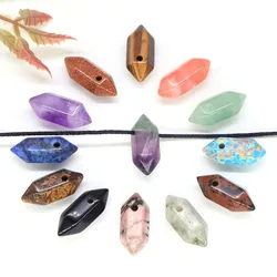 8x20mm Double-pointed Hexagonal Natural Crystal Energy Healing Stone Minerals Crafts Drilled Hole Point Wand DIY Pendant Jewelry