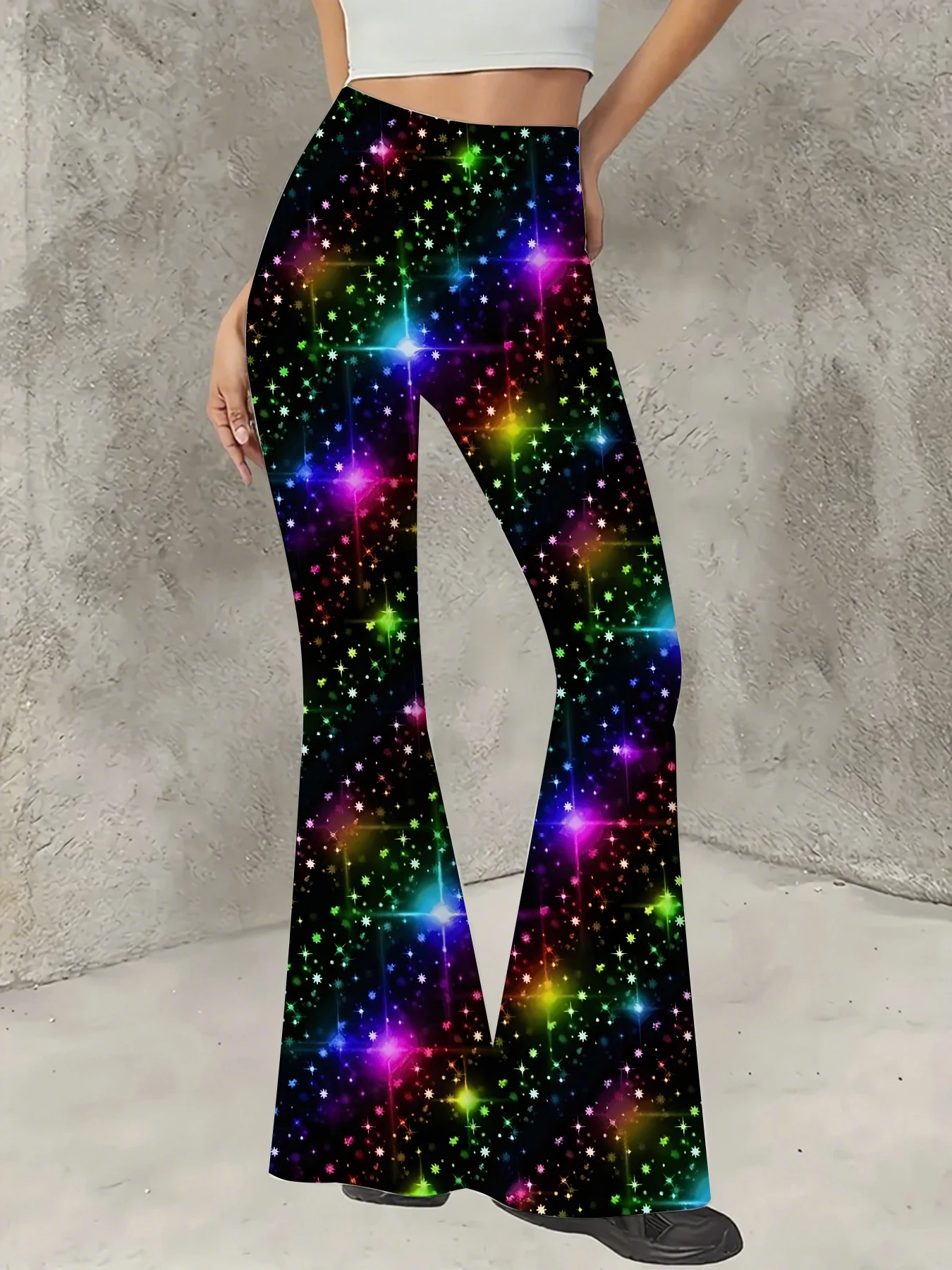 

Women's All-Over Print Flared Leggings Stretchy High Waist Bell Bottom Pants