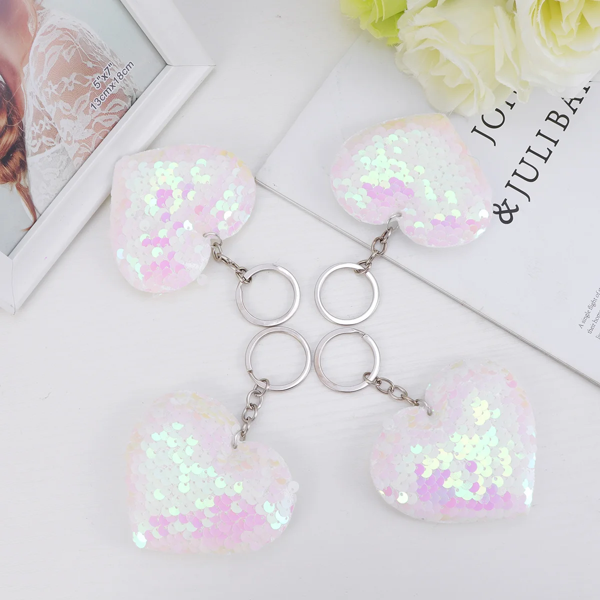 

5 Pcs Keychains for Car Flip Sequin Wallet Heart Shape Bag Pendant Sequins Miss