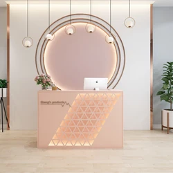 Custom. pink white reception desk salon small high end led beauty salon nail makeup wig shop reception desk