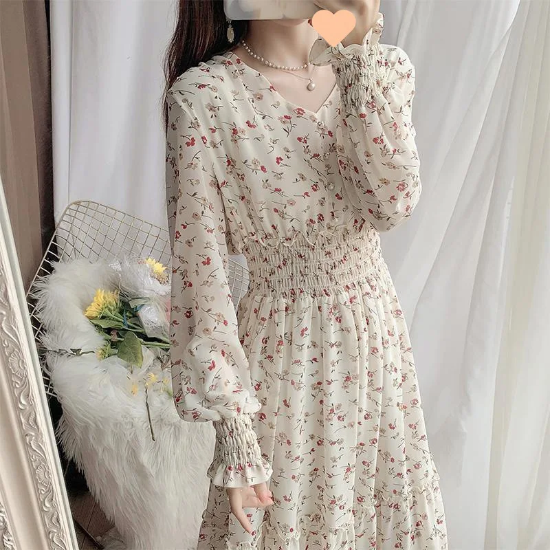 Vestido de verano para mujer, cuello en V, manga acampanada, bohemio, Floral, gasa, con volantes, columpio grande, Vestidos largos para mujer YDK853