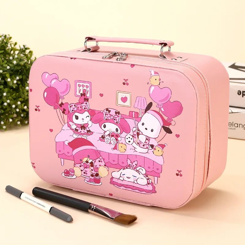 Sanrio Kuromi Cosmetic Bag Travel Storage Bags Leather Waterproof Toiletry Bag Portable Large Capacity Makeup Bag With Mirror