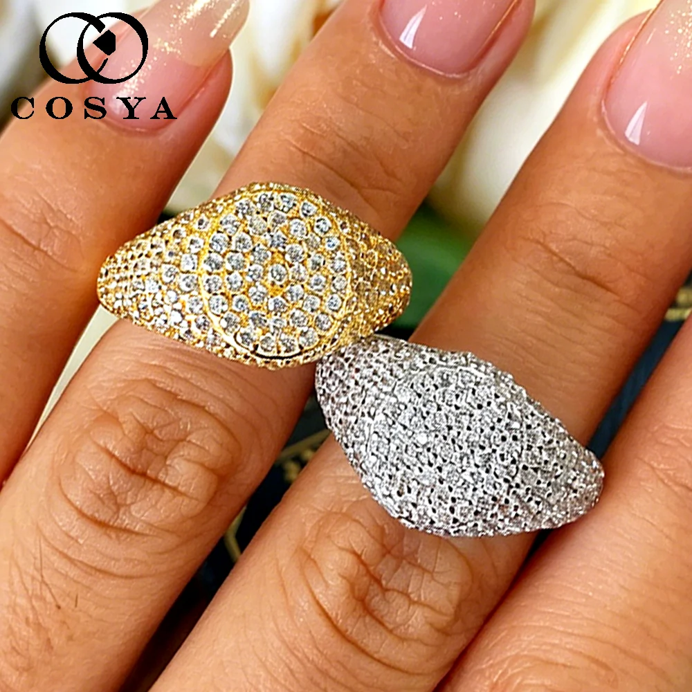 COSYA 1.2mm Full Moissanite Rings for Women S925 Silver Plated 18K Gold  Lab Diamond Wide Eternity Halo Band Fine Jewelry Gift
