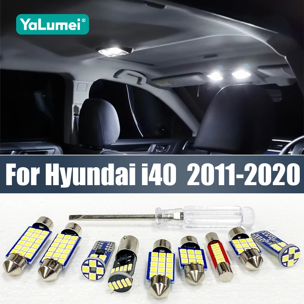For Hyundai i40 2011-2013 2014 2015 2016 2017 2018 2019 2020 10PCS Car Reading Lights Vanity Mirror Glove Box Lamps Trunk Bulbs