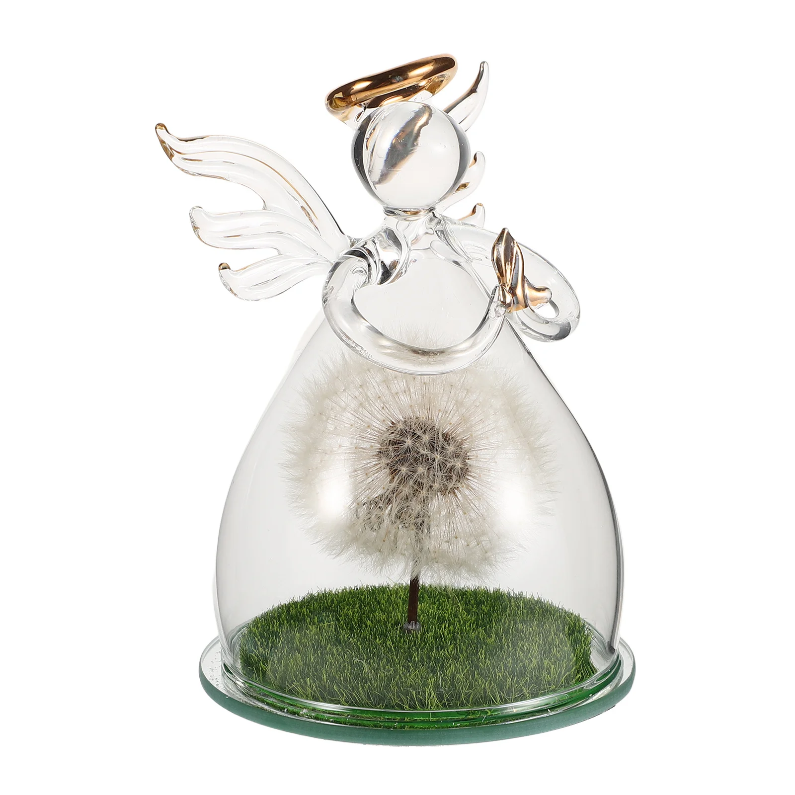 

Everlasting Dandelion Glass Terrarium with Guardian Angel Artistic Floral Dome for Special Occasion Memorial Home Decoration