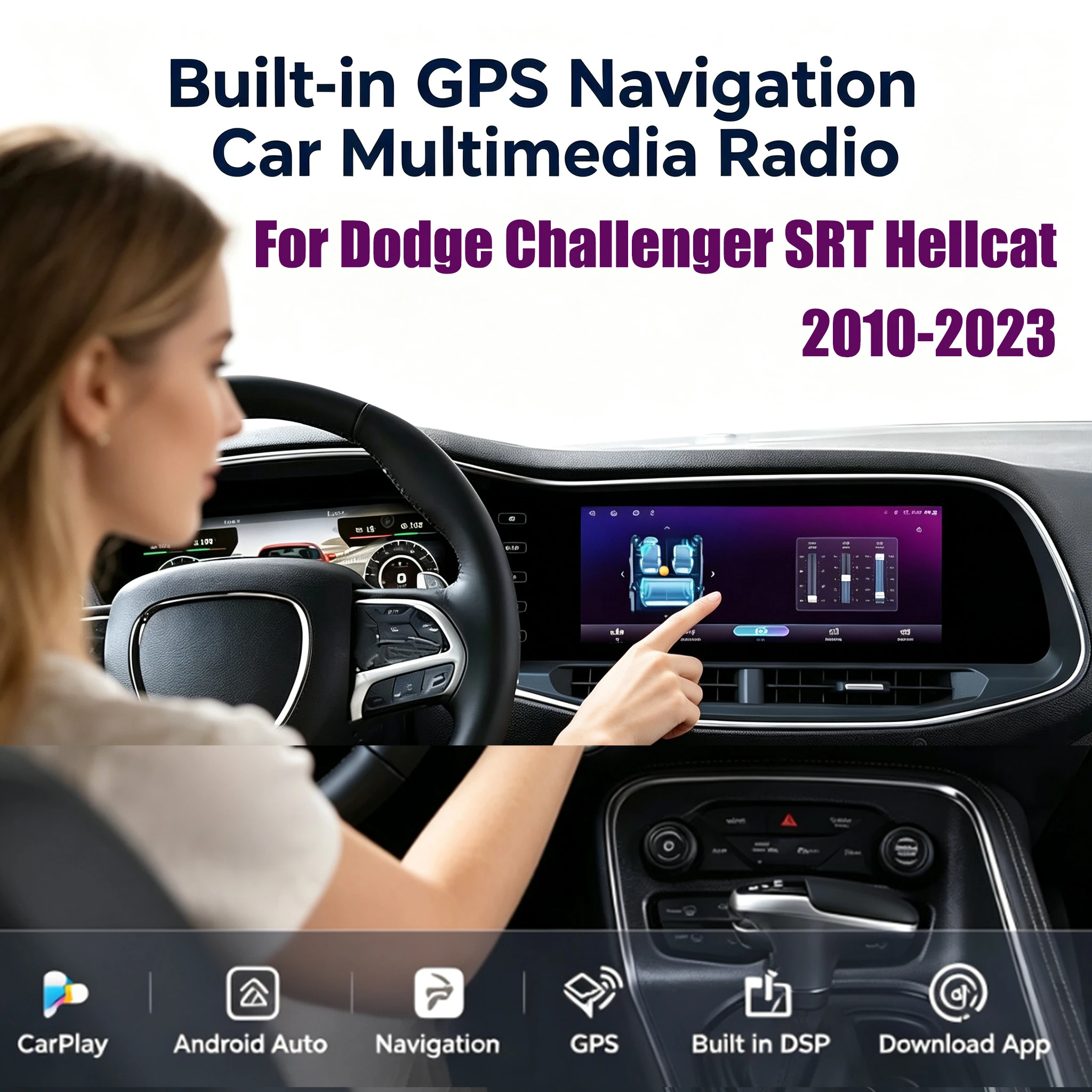 12.3inch Carplay For Dodge Challenger SRT Hellcat 2010-2023 Android Car Radio Auto Multimedia Player Stereo Video GPS Navigation