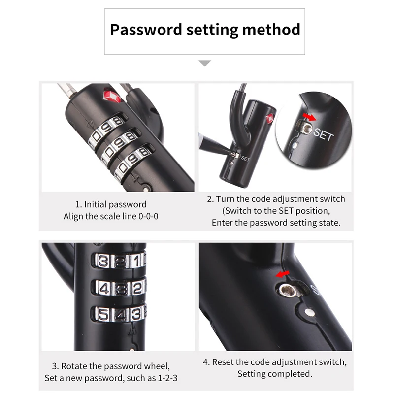 Portable Security TSA Customs Lock Overseas Customs Clearance Trolley Luggage Suitcase Backpack Password Padlock Steel Cable