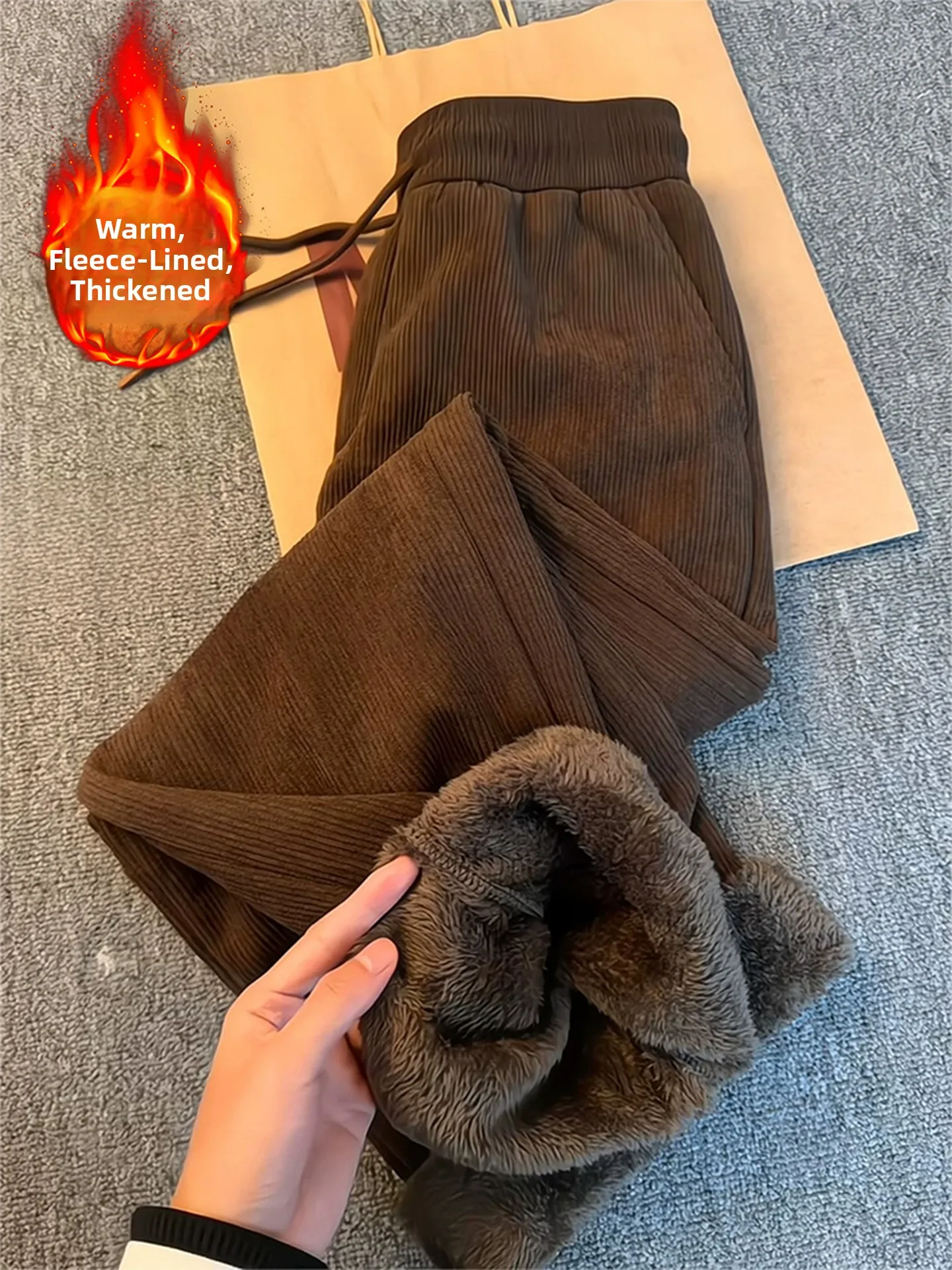 

Thickened Corduroy Fleece Lined Men's Pants Winter Warm Outerwear Straight Leg Casual Trousers Youth Autumn Winter Fashion