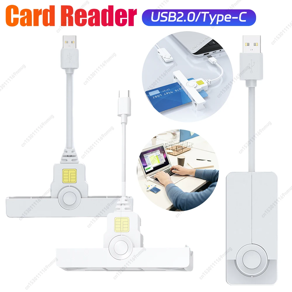 

USB2.0/Type-C Smart Card Reader Portable Common Access Card Reader Foldable CAC Reader Compatible for Windows/ OS/Android