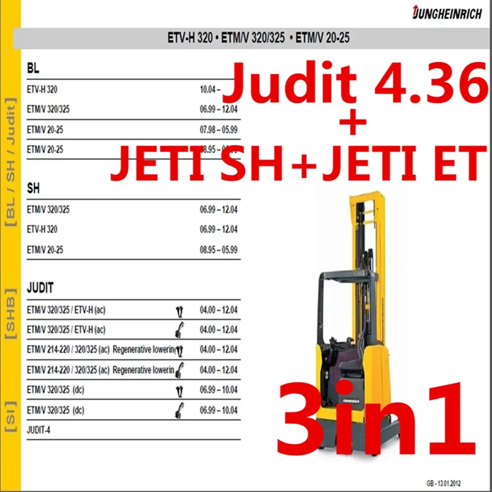 

Newest 3 in1 Jungheinrich forklift JETI SH repair + JUDIT 4.36 - Diagnostic software+JETI ET parts catalog (v4.36)+Never expired