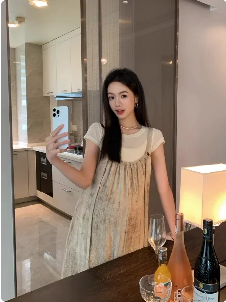 Women's Summer 2026 New Loose Casual Wide Leg Jumpsuit Drapey Gradient Strap Pants Long Pants High Waist Button Polyester