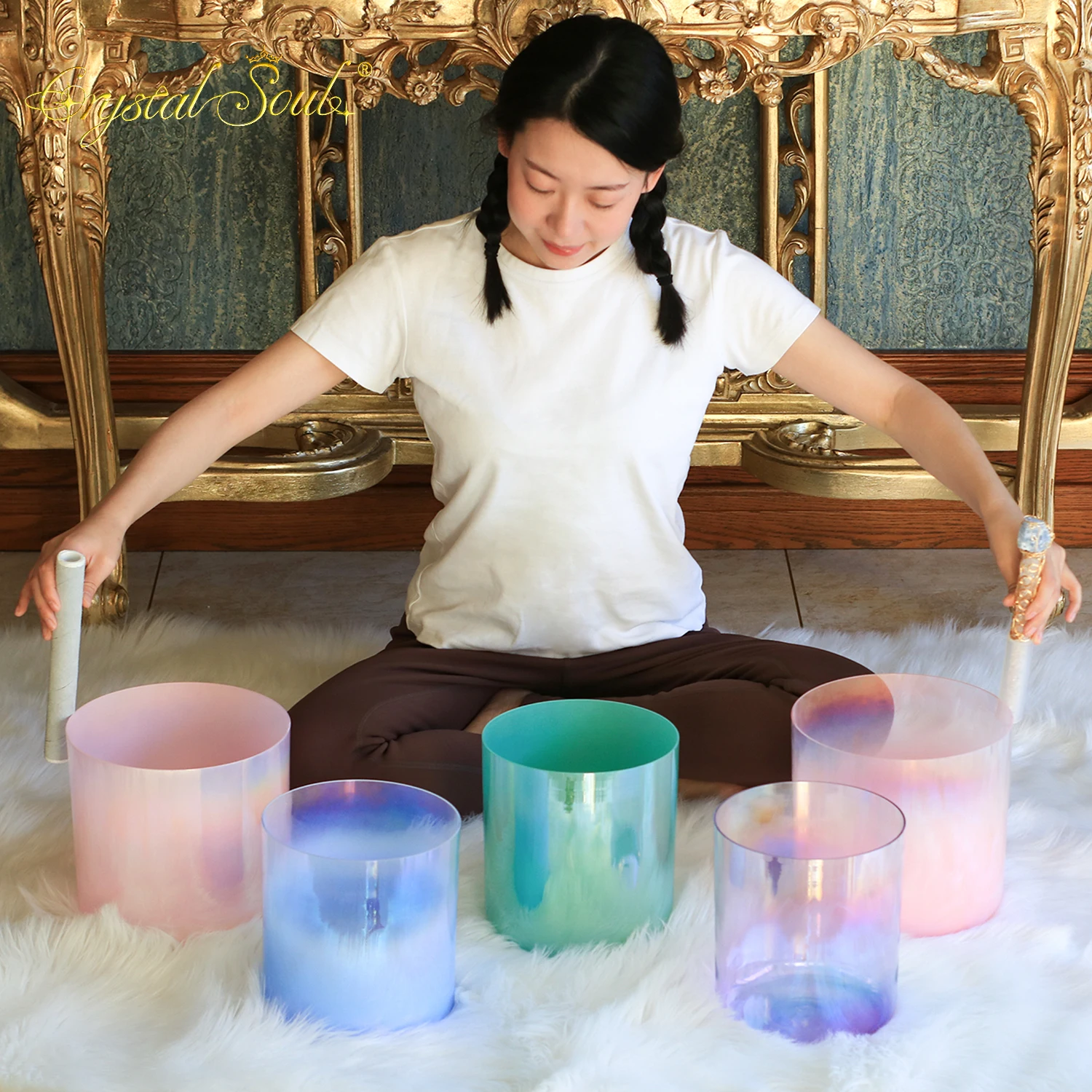 Crystal Soul  New Color Five element Harmonious Sound Set Crystal Singing Bowl Set