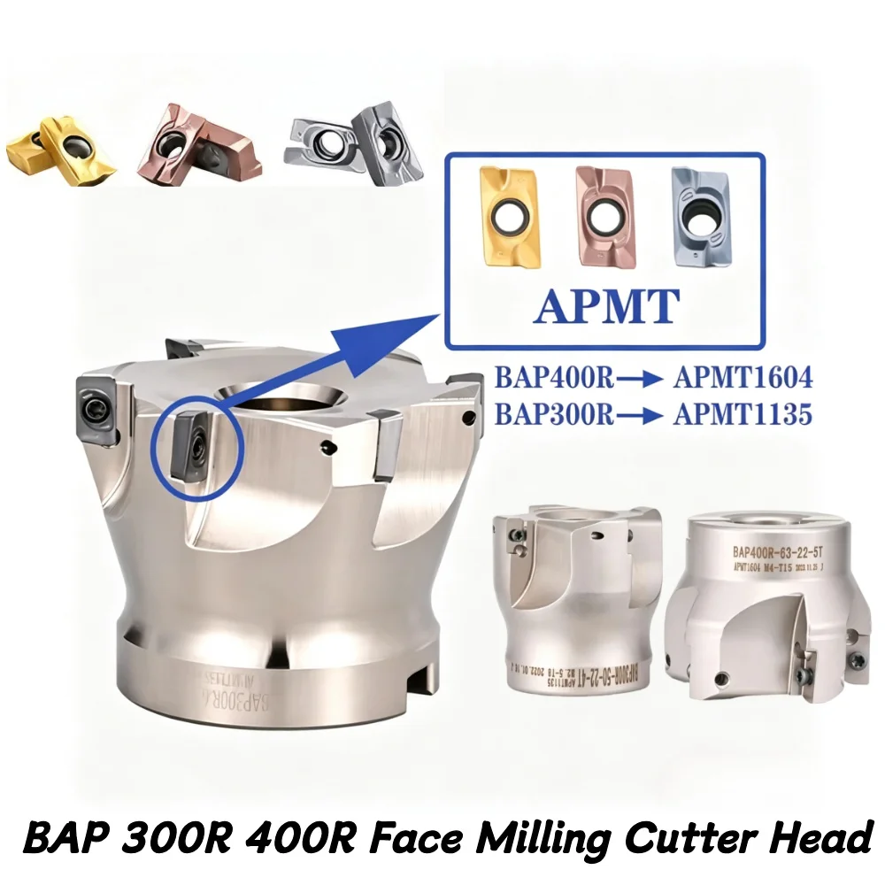 Face Milling Cutter Heads BAP300R, BAP400R, APKT1604 Compatible with FMB, FMB22, FMB27, FMB32 Tool Holder Assemblies
