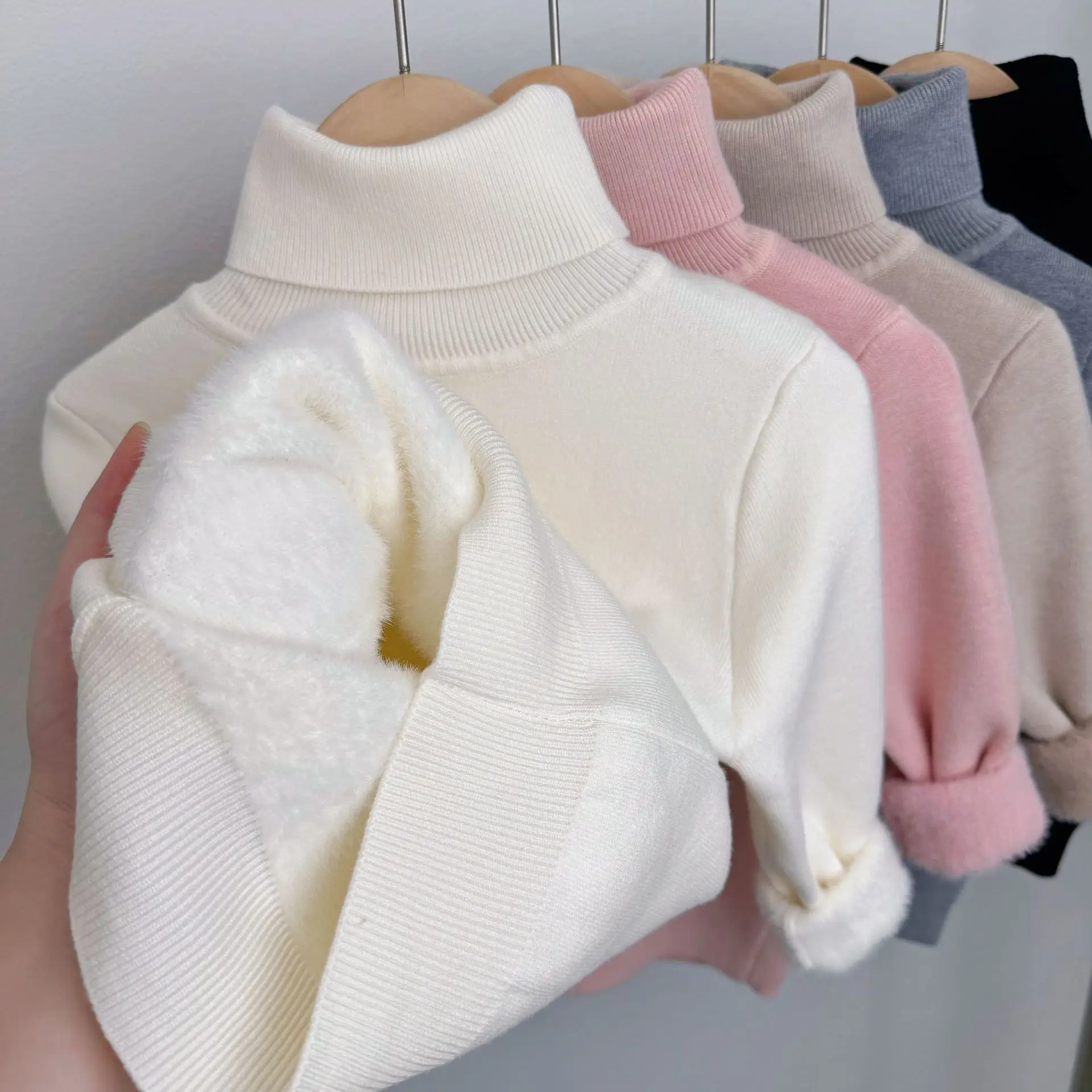 2-10T Plush Thick Sweater for Kid Boy Girl Winter Turtleneck Clothes Toddler Baby Knit Pullover Top Warm Knitwear Outfit