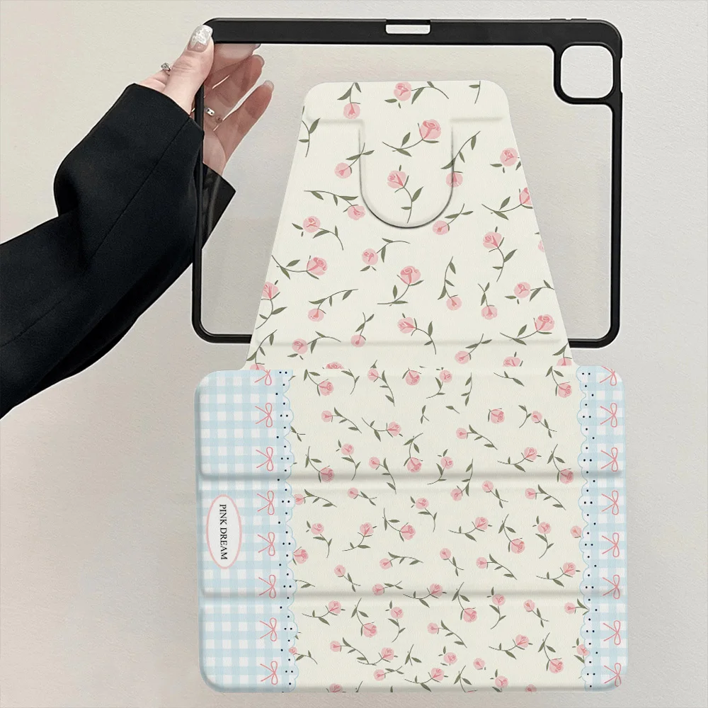 360 °   Funda Protectora Giratoria Triple para Samsung Galaxy Tab S9 S10 FE A9 A11 S7 S8 Plus, Diseño Pintado en Rosa, Azul y Cuadros