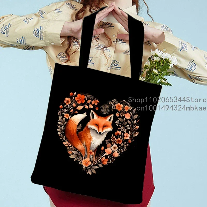 Watercolor Animals Print Shoulder Bag Women Men Cartoon Fox Tote Bags Casual Large-capacity Teen Shopping Bag Canvas Handbag