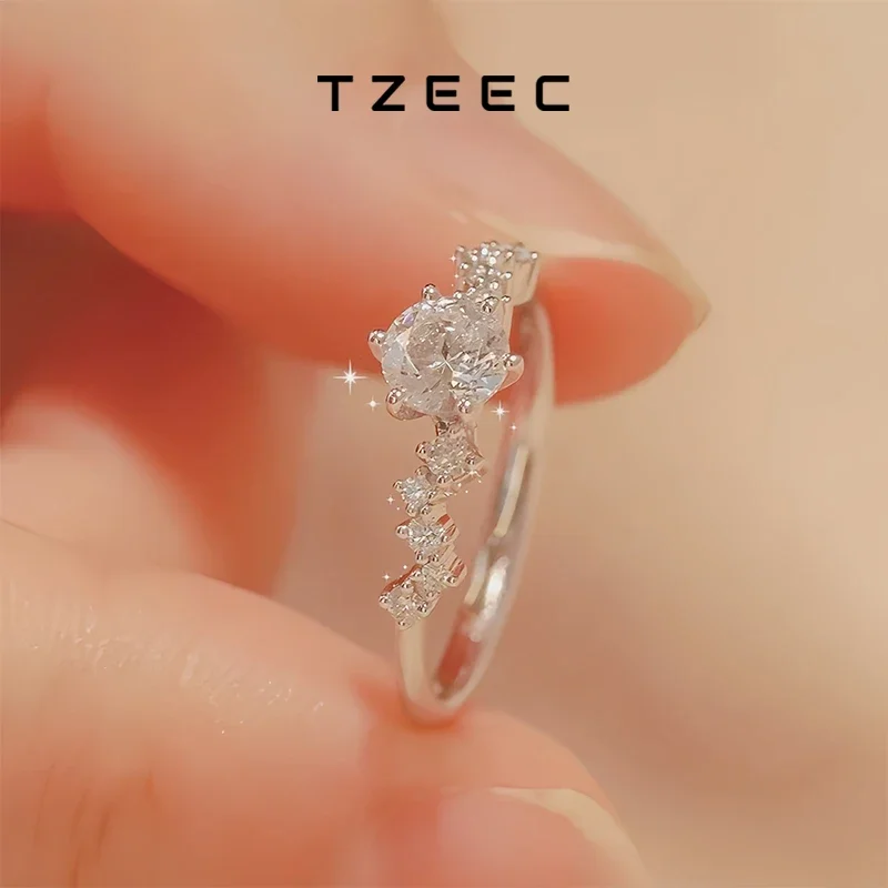 Tezzc 1Ct Moissanite Ring For Women Lab Diamond Rings S925 Silver Engagement Wedding Bands Fine Jewelry Pass Diamond Tested