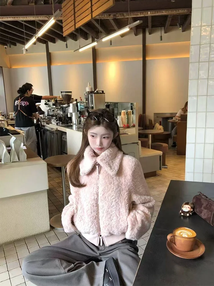 

Женские зимние пальто из искусственного меха ягненка, женская новая толстая теплая свободная короткая плюшевая куртка