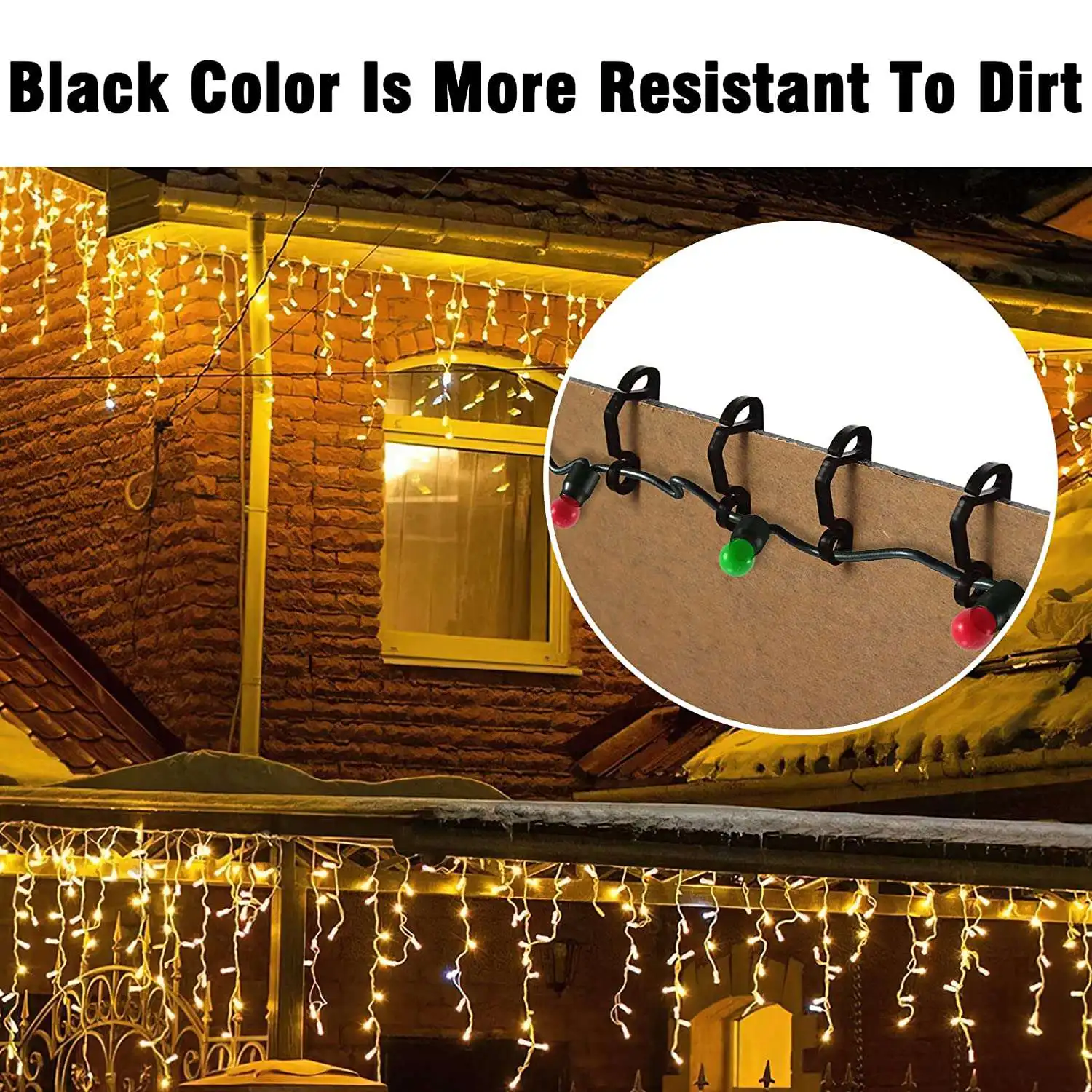 Paquet de 120 Clips de lumière de noël pour l'extérieur, cintres de lumière de noël résistants aux intempéries, crochets de gouttière pour les vacances de noël, noir Rare