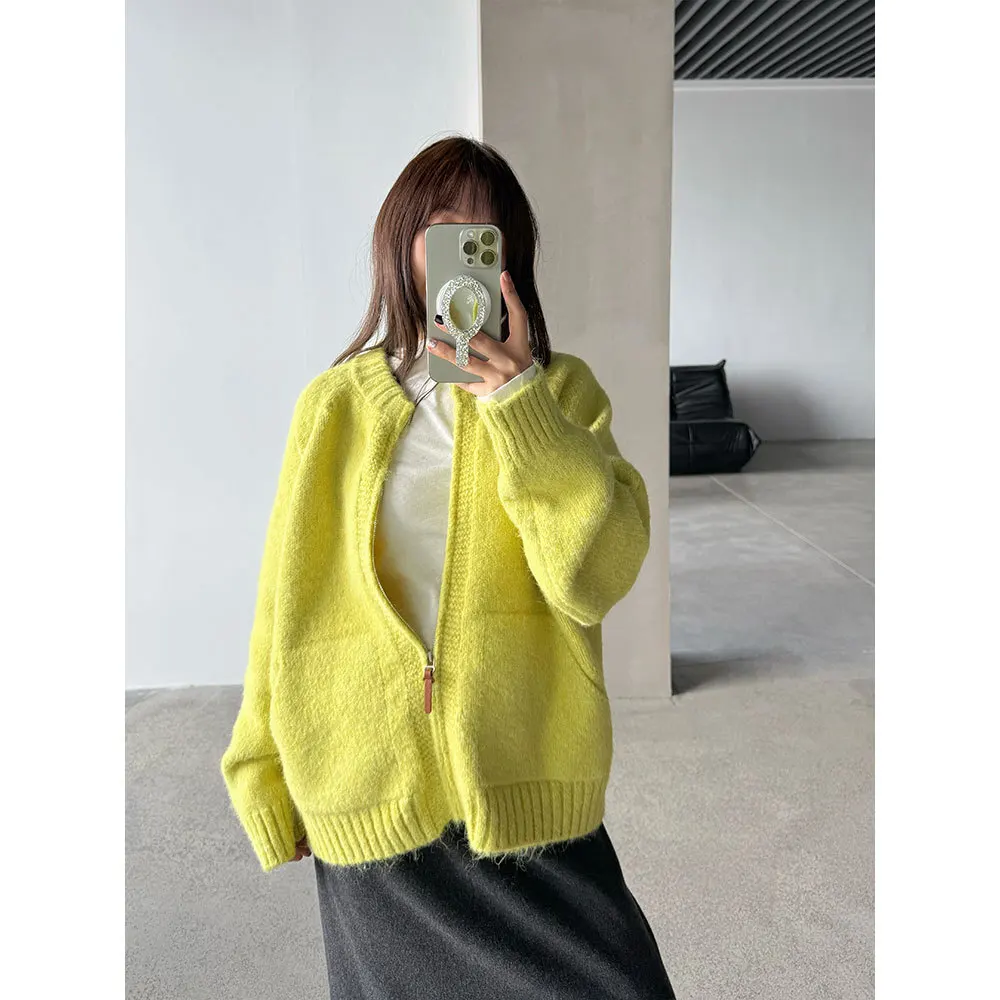 

Wool Loose Knitted Sweater For Women Cardigan Zipper Jacket Top