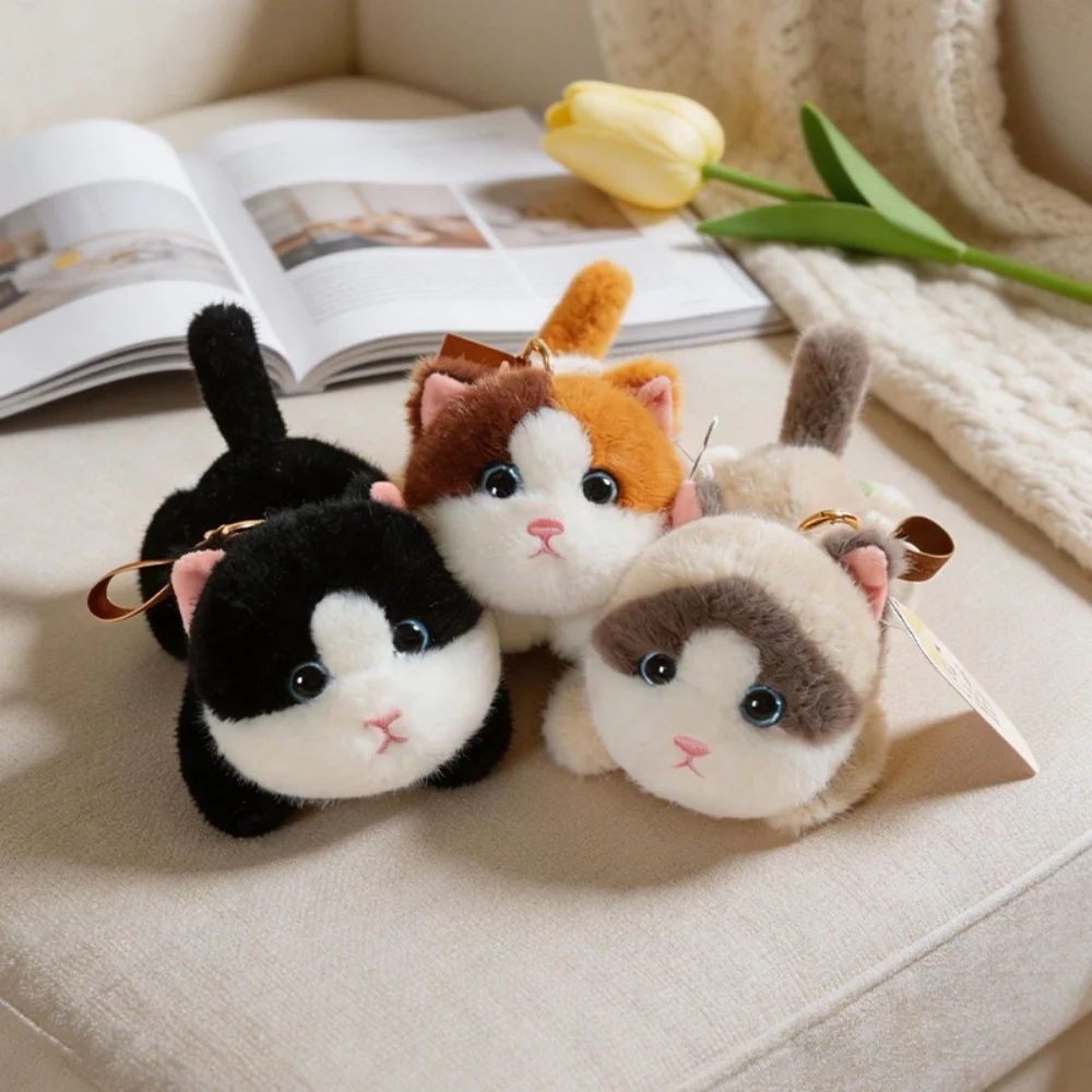 

Мягкая плюшевая игрушка-кошка в позе лежа на животе, пушистая сиамская кошка, подвеска, милая настольная кукла-питомец, подарок для девочки или мальчика