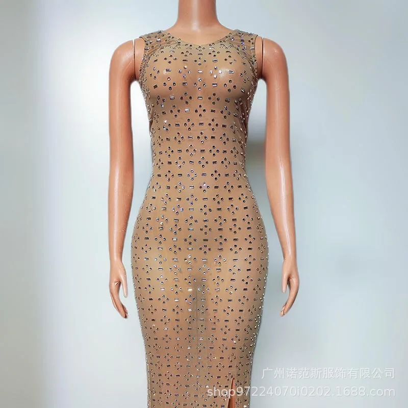 Moda carne finta lusso diamante brillante temperamento abito modello adulto passerella moda incontro annuale abito da sera abiti da festa