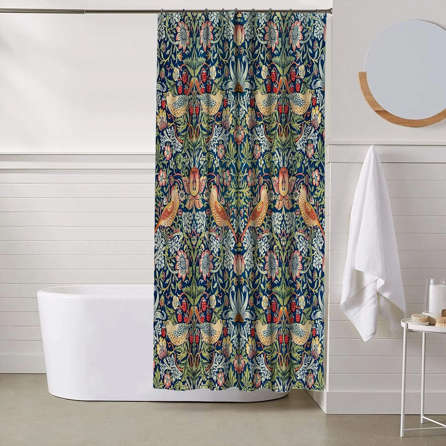 Waterproof Shower Curtain Blue Floral Jungle Print Botanical Birds Tropical Pattern Bathroom Decor Bohemian Style Liner