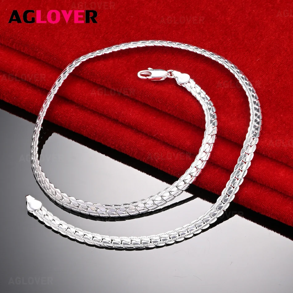 

AGLOVER 925 Sterling Silver 6mm Lace Side Necklace Necklace Light Luxury Simple Women'S Accessories Party Jewelry