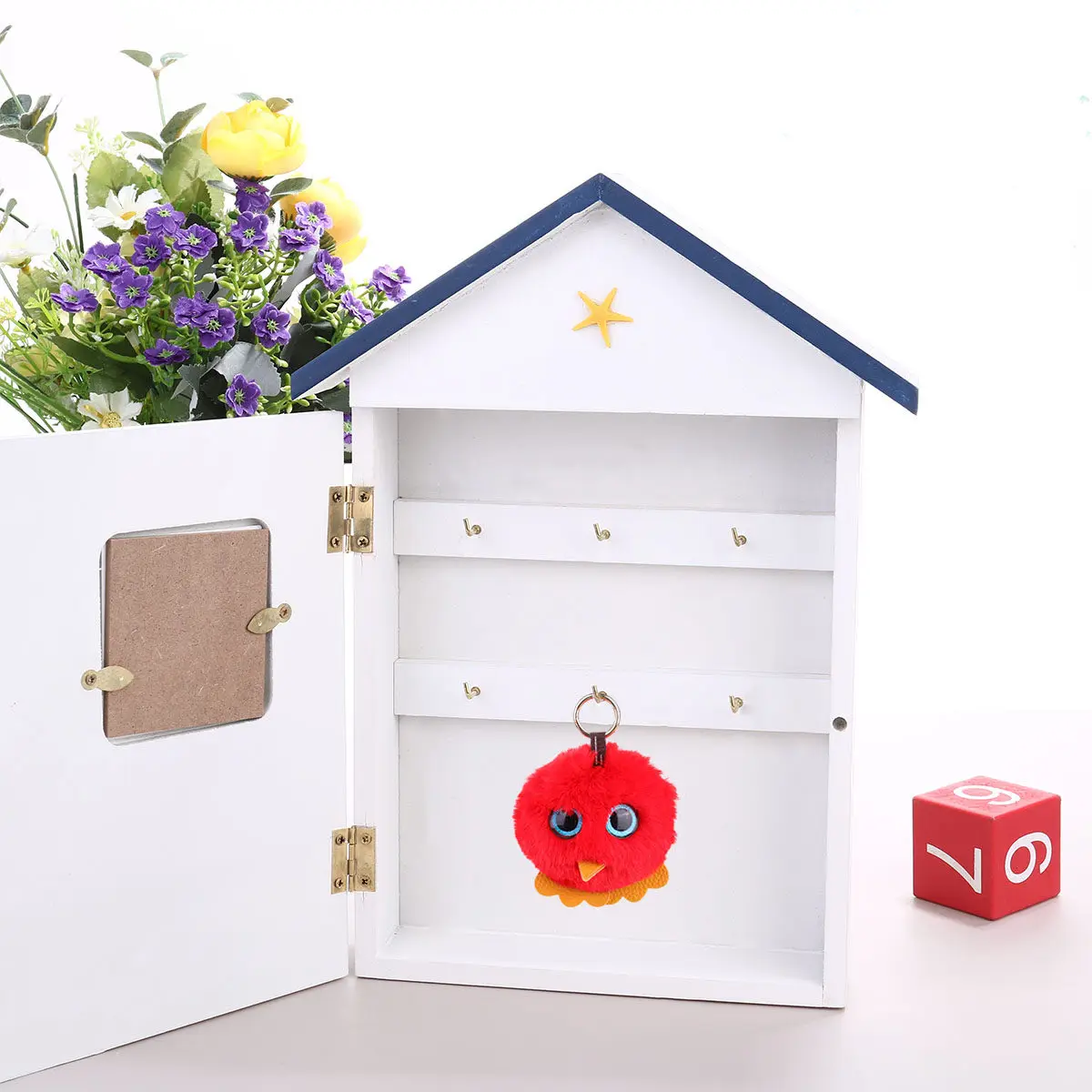 1Pcs Wooden Key Storage Box Wall Mount Keys Holder Mediterranean Style Mini Home Organizer Keys Box Key Organizer Case