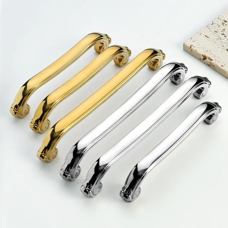Silver Cabinet Door Handle, Light Luxury Bright Gold Wardrobe Door Cabinet Handle, Bright Chrome Brass Cabinet Door Handle