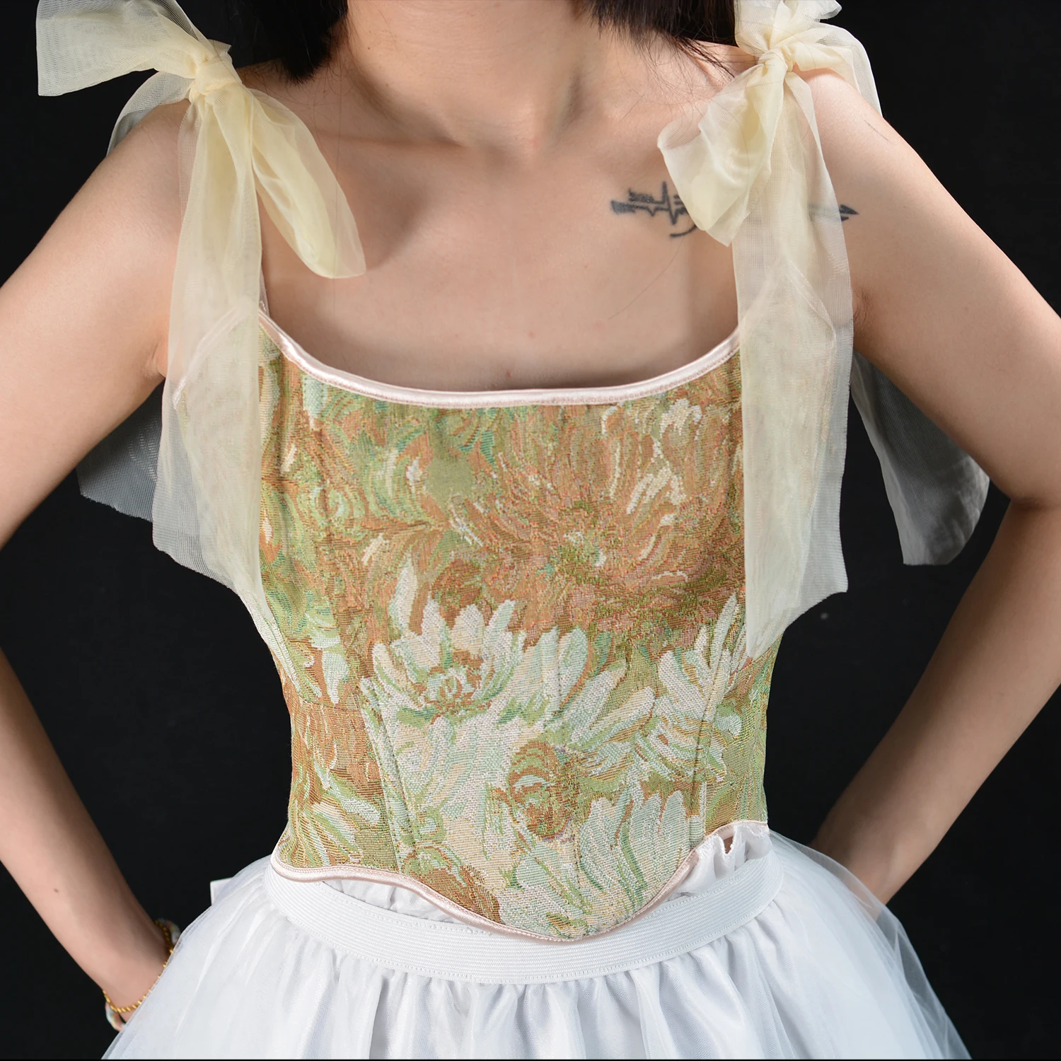 Vintage Floral Tapestry Embroidery Overbust Corset Crop Vest Lace Up