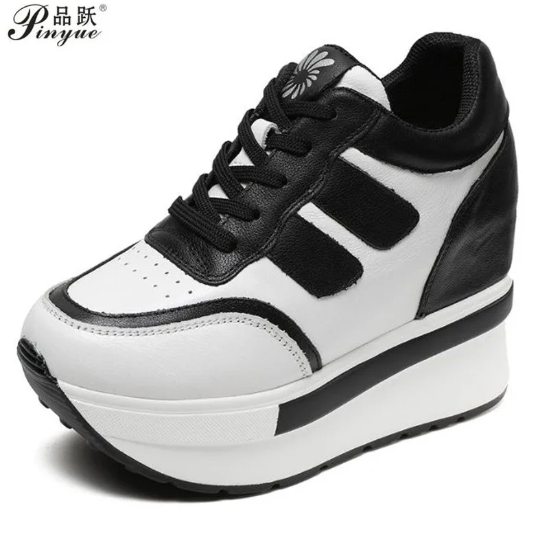 

High quality 10cm Synthetic Genuine Leather Boot Ankle Women Autumn Spring Cowboy Platform Wedge High Brand Chunky Sneaker Shoe