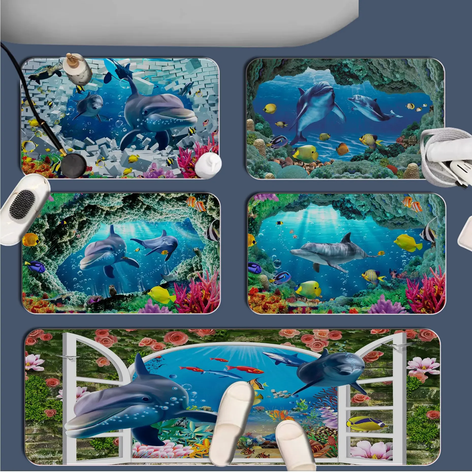 

Underwater World Ocean Undersea Fish Hallway Carpet Anti-slip Absorb Water Long Strip Cushion Bedroon Mat Toilet Rug