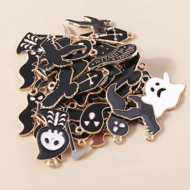 10 stücke Emaille Halloween Tod Geist Charms Anhänger für Schmuck machen niedlichen Ohrringe Halsketten DIY Handwerk Schmuck Geschenke – Detail 5