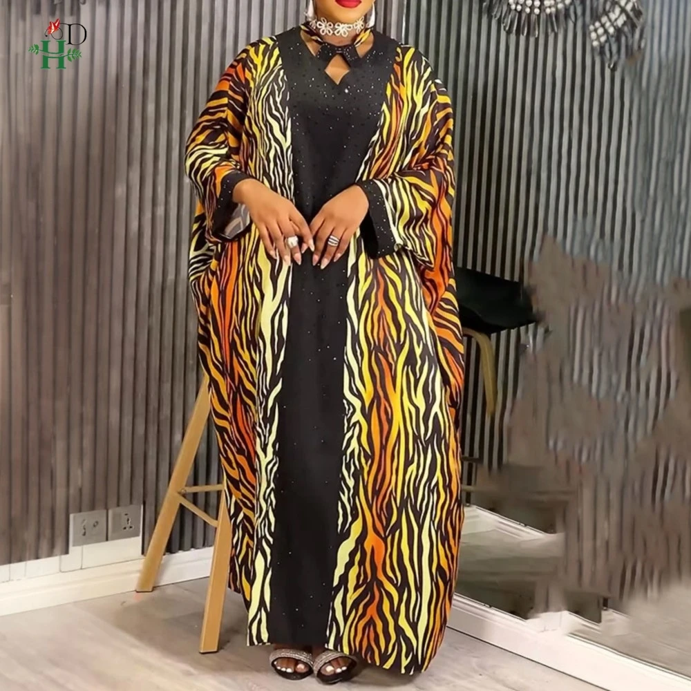 

Новое африканское платье-кафтан больших размеров в полоску с V-образным вырезом и галстуком-бабу для фестивалей, повседневная одежда Boubou, повседневная одежда
