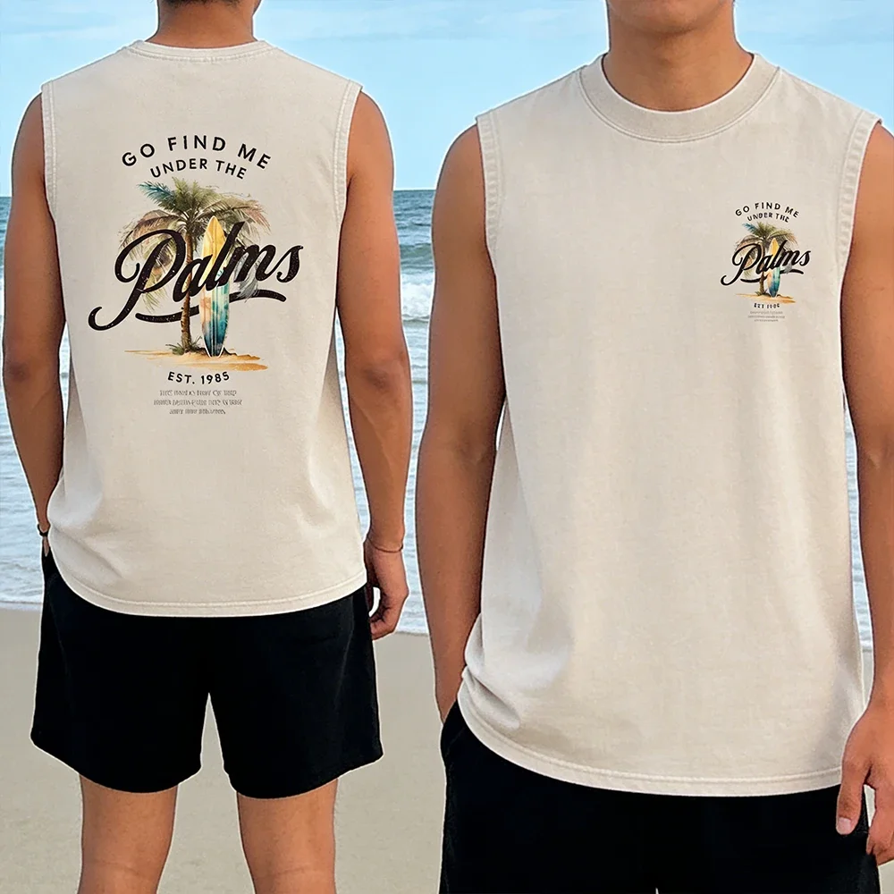 Men Vintage Washed Distressed Cotton Tank Top 