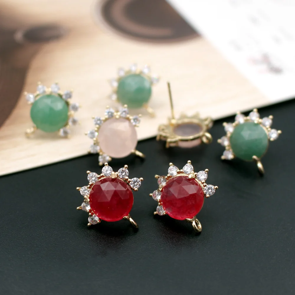 

6 пар DIY ювелирные аксессуары серьги-гвоздики из натурального камня CZ Sunburst серьги нефритовый аметист синий амазонит серьги с камнем