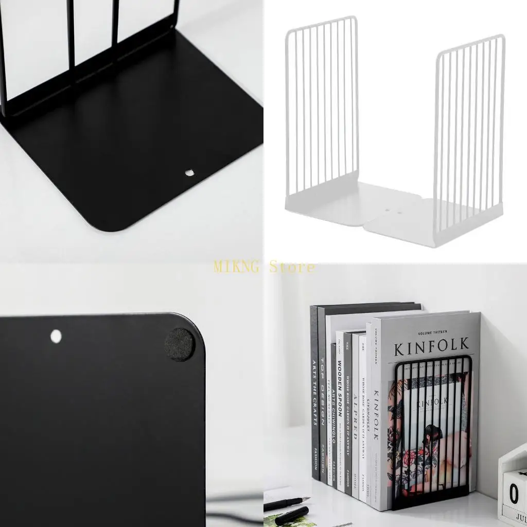 1 Pair Bookends Book Stand Support Simple Iron Desktop Non Slip Rack Shelf Holder Office Magazine best sale