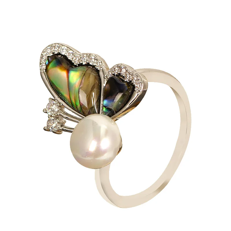 موري الحلو الماس مرصع الزركون على البخار الخبز اللؤلؤ الملونة أذن البحر الطبيعية قذيفة حلقة المرأة افتتاح زعنفة مؤشر قابل للتعديل