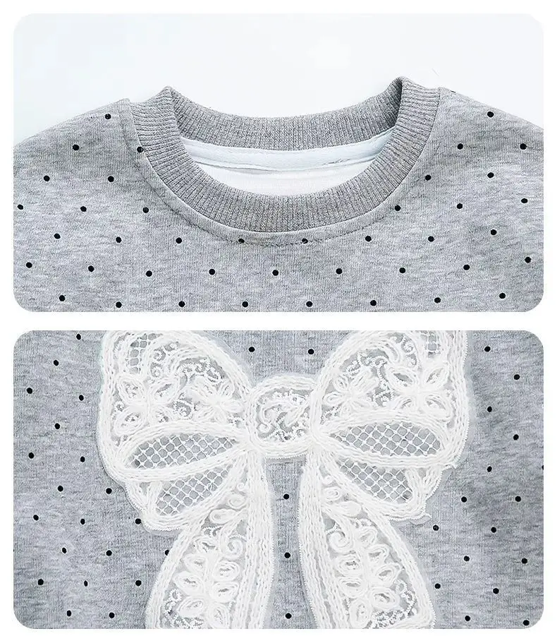 Kleinkind Mädchen Sweatshirt mit Großer Spitze und Schleife Lässiger Baumwoll-Pullover mit Punkten für Kleinkinder Rundhals Langarm Oberteil Kinderkleidung – Detail 23