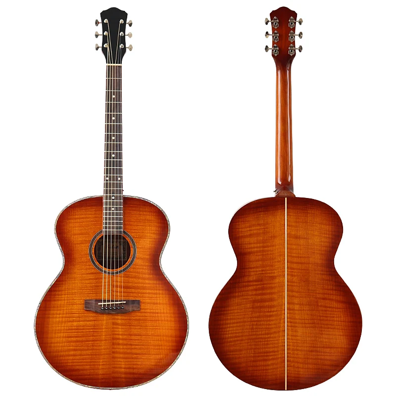 42 Inch Jumbo Body Acoustic Guitar 6 String Full Flame OAK Folk Guitar High Grade IBZ Quality