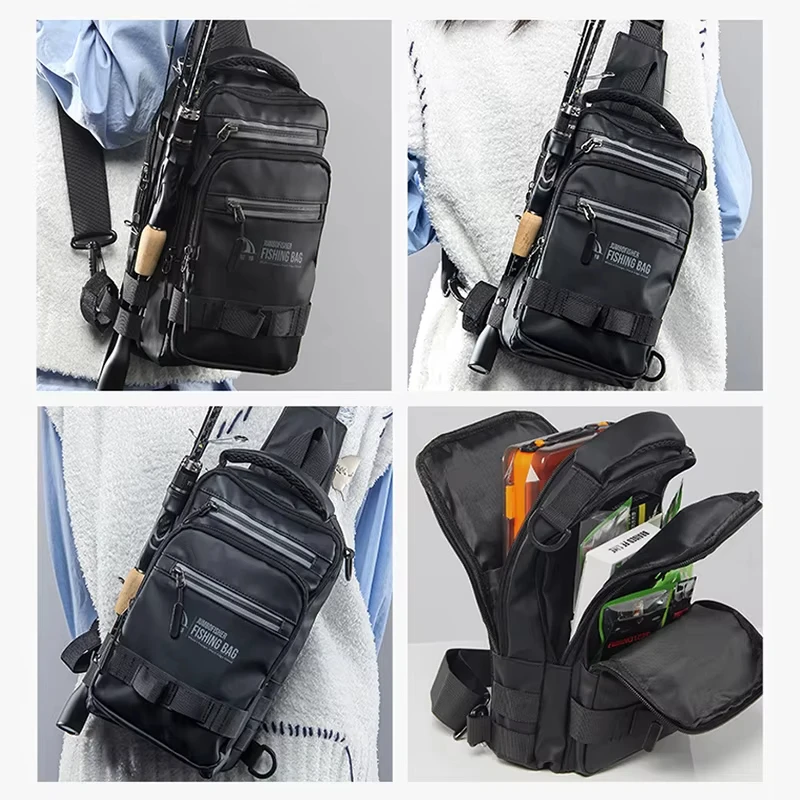 Fishing Bag with Rod Holder Tactical Fish Sling Backpack Lightweight Outdoor Hiking Climbing Rig Pouch Sport Hunting Chest Bags